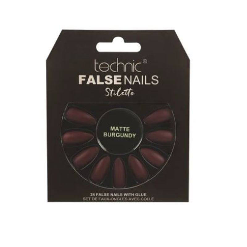 Technic Bq Tech False Nails - Stiletto, Matte Burgundy