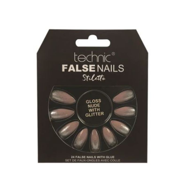 Technic Bq Tech False Nails - Stilettogloss Nude With Glitter