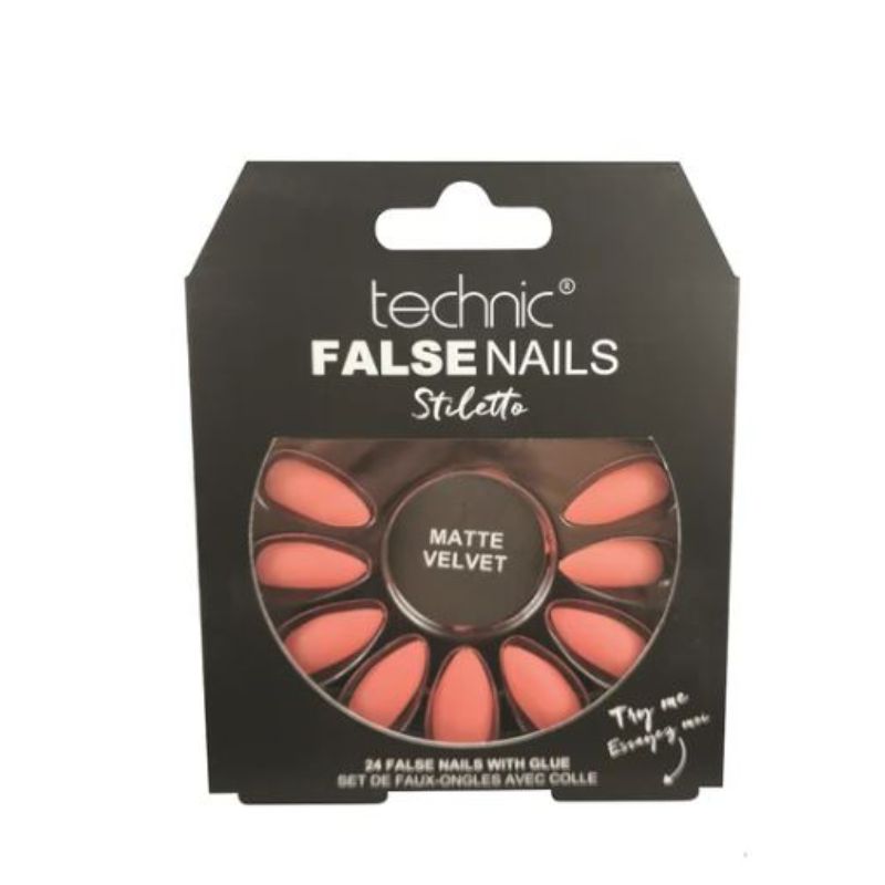 Technic Bq Tech False Nails - Stiletto, Coral Matte Velvet