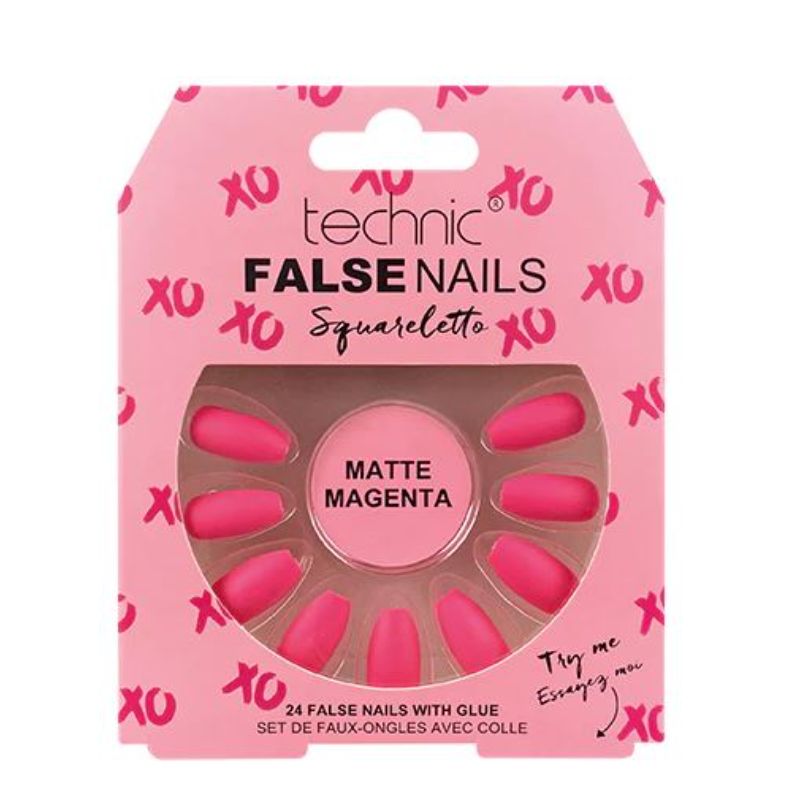 Technic Bq Tech False Nails - Squareletto, Matte Magenta