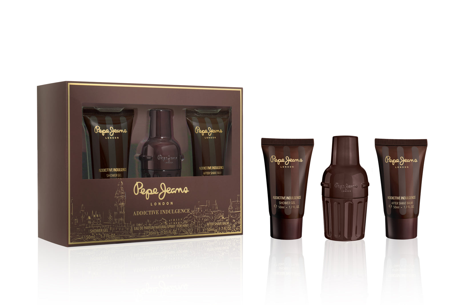 PEPE JEANS ADDICTIVE INDULGENCE TRAVEL SET for HIM EDP 30ml + After Shave 50ml + Shower Gel 50ml