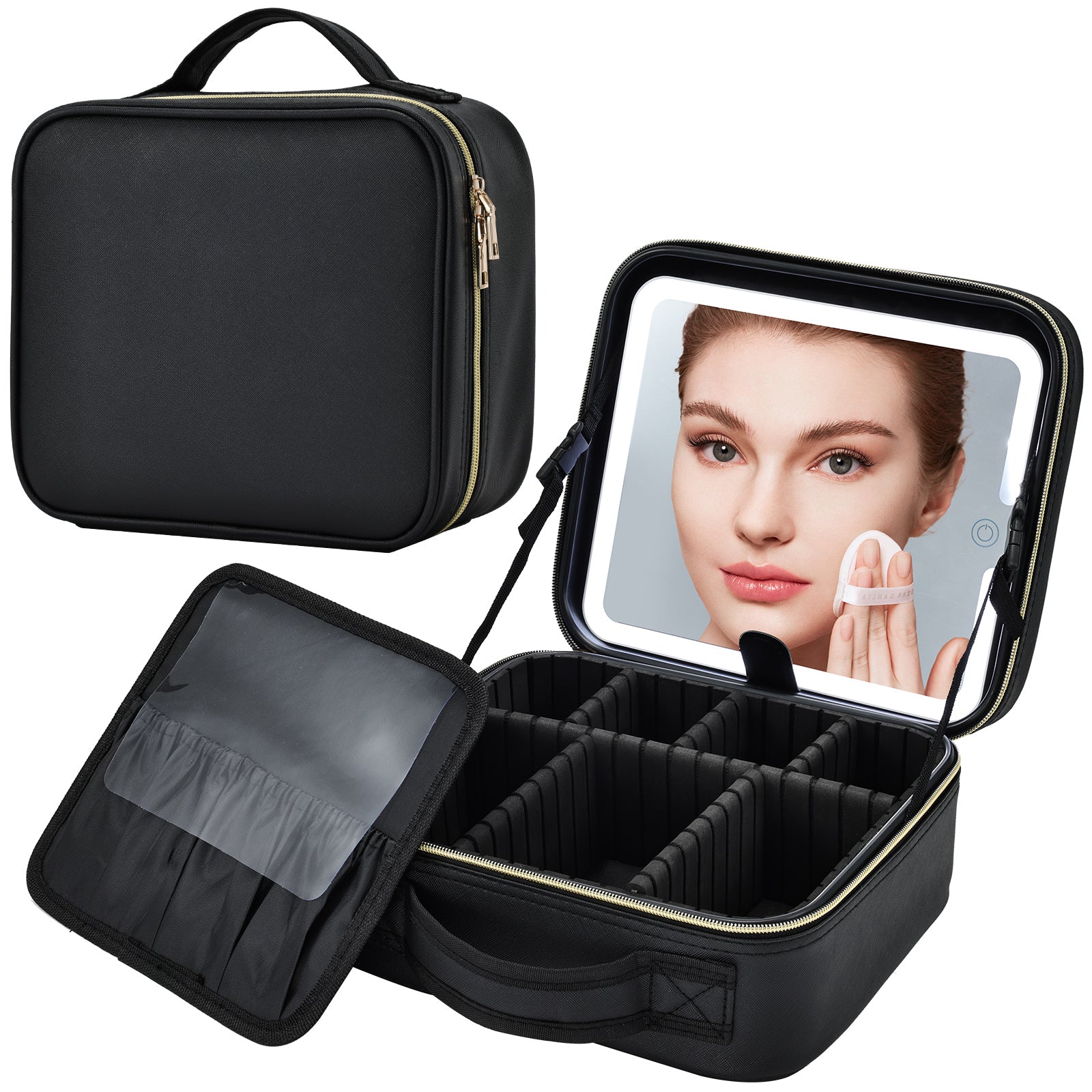 Big Makeup Bag Black with LED Mirror