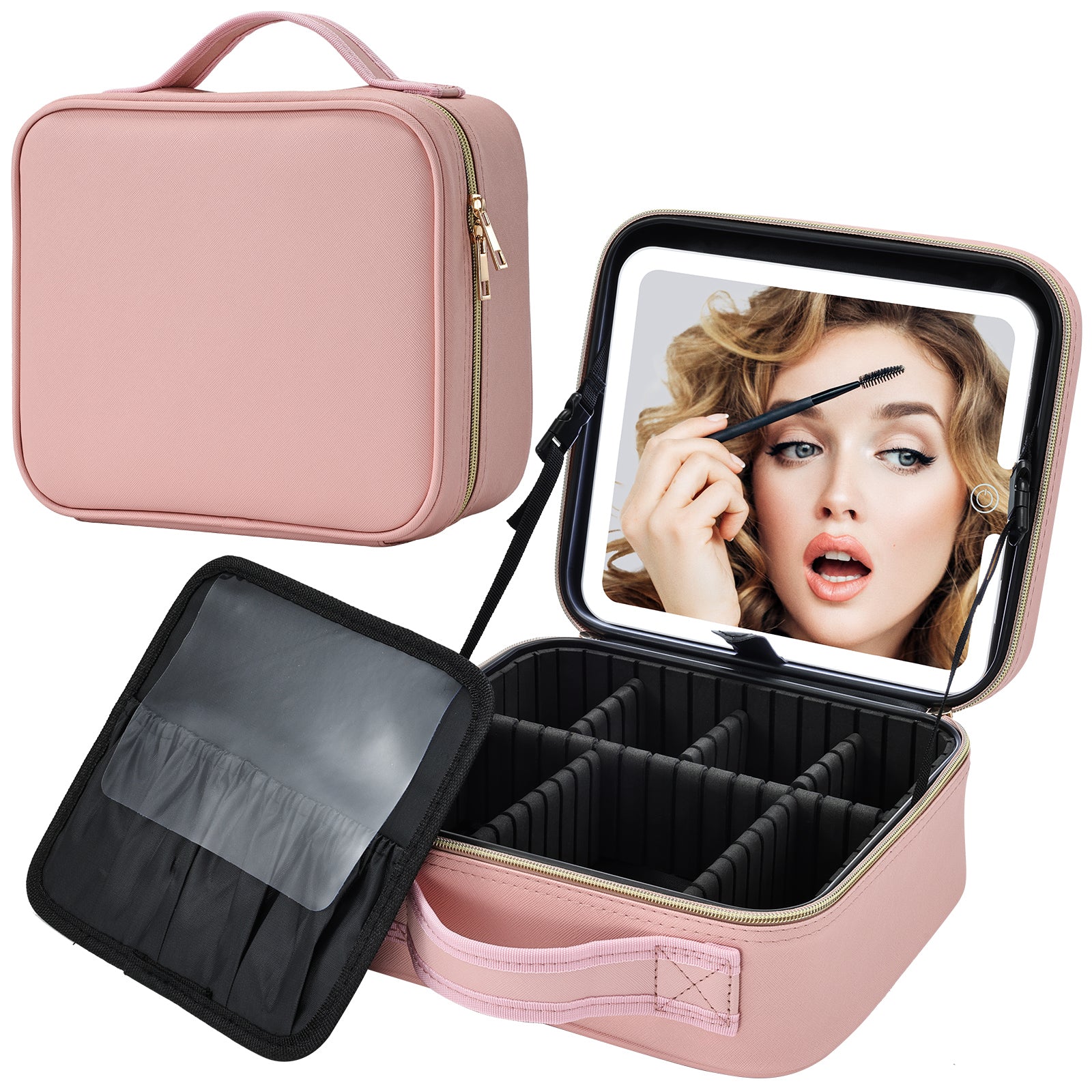 Big Makeup Bag Pink with LED Mirror