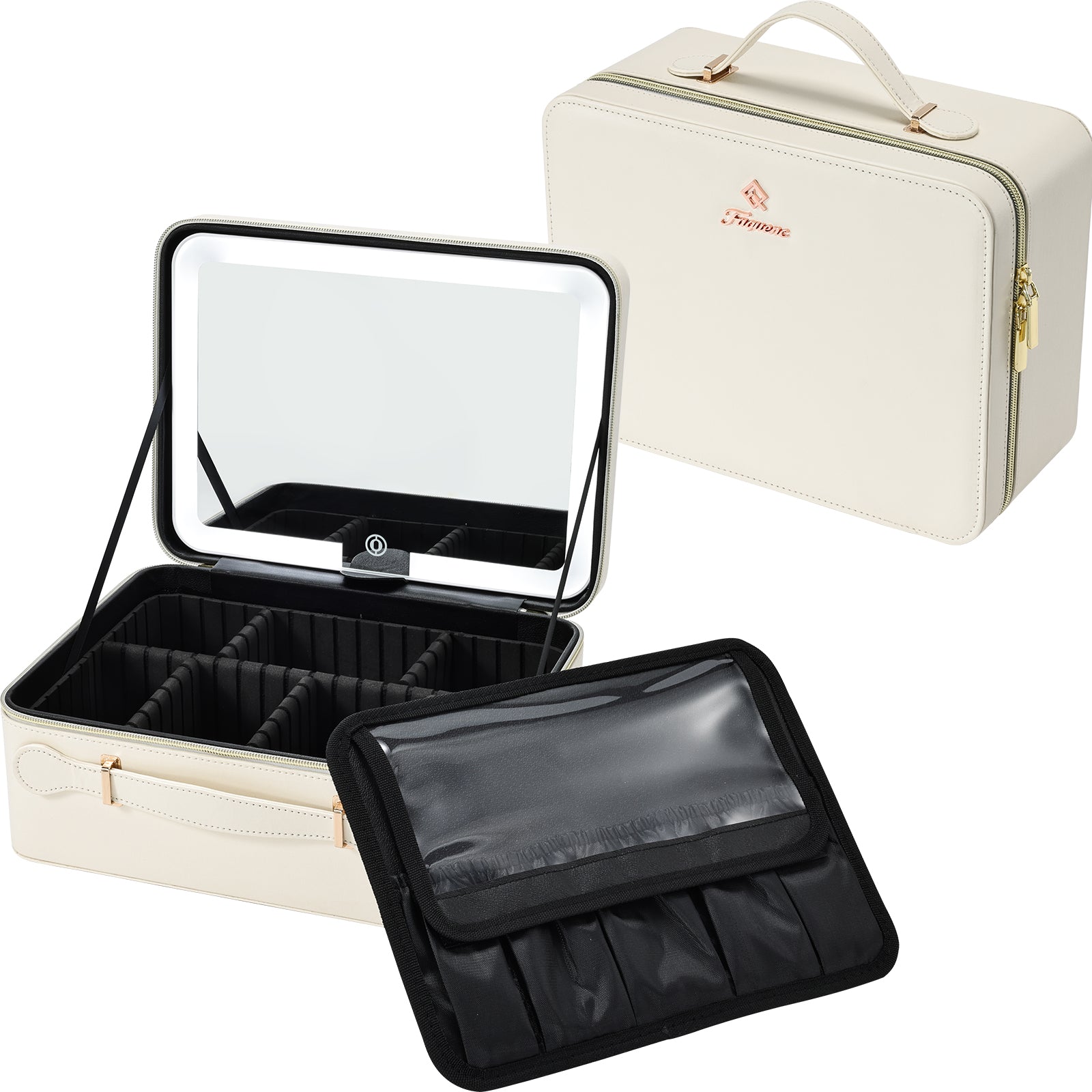 Big Makeup Case White with LED Mirror (M)
