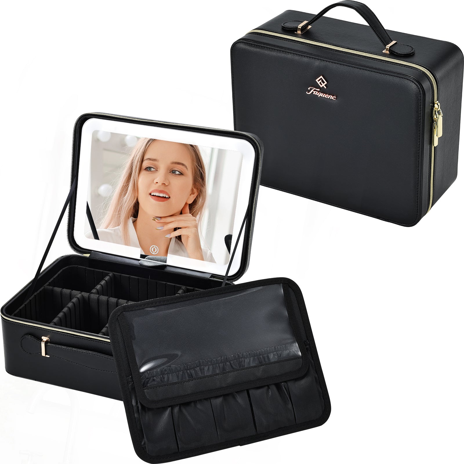 Big Makeup Case Black with LED Mirror (M)