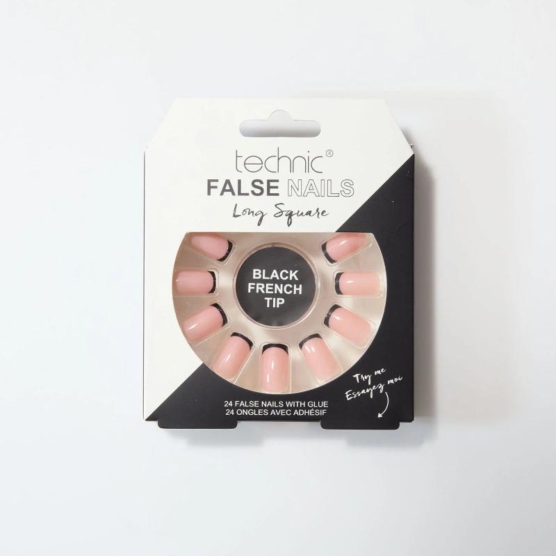 Technic False Nails - Long Square Black French Tip