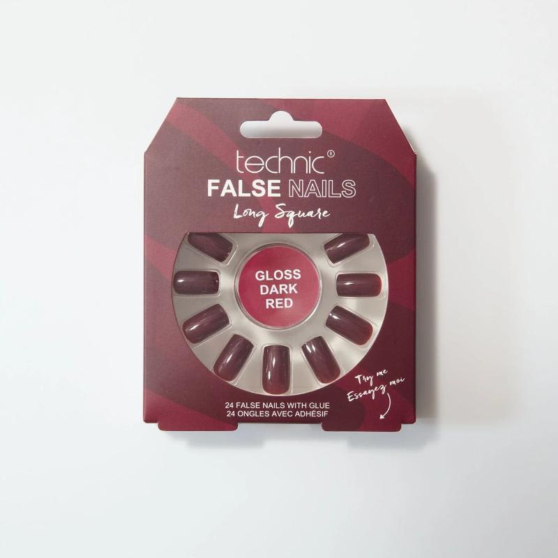 Technic False Nails - Long Square Gloss Dark Red