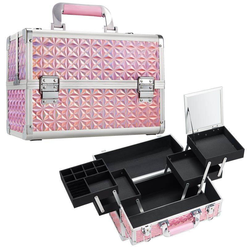 Big Rock Make Up Case Glitter Pink With Mirror