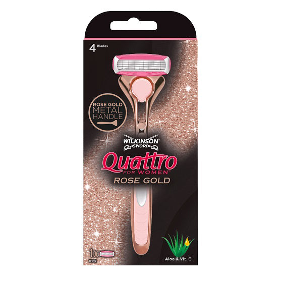 Quattro Razor Brand Logo Wilkinson Sword Quattro 4 Women's Razor Rose Gold - LUCY MAKEUP STORE MALTA