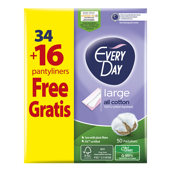 EveryDay All Cotton Panty Liners Large economy 34+16 free LUCY MAKEUP STORE MALTA