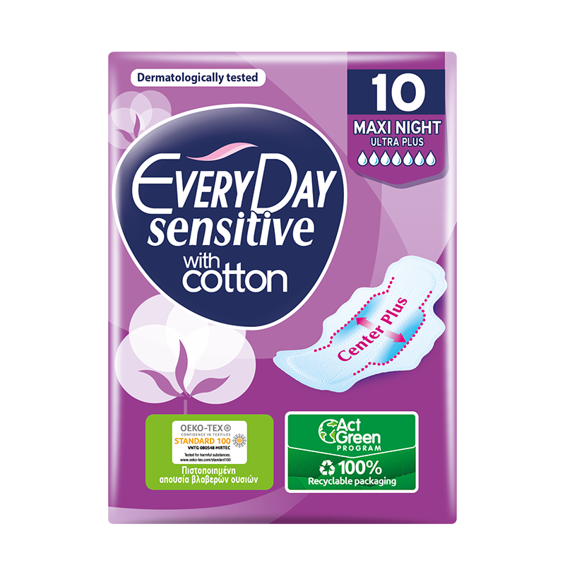 EveryDay Pads Ultra Plus Sensitive With Cotton Maxi Night x10