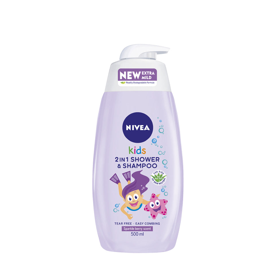 NIVEA Kids 2in1 Shower & Shampoo Berry 500ml - LUCY MAKEUP STORE MALTA
