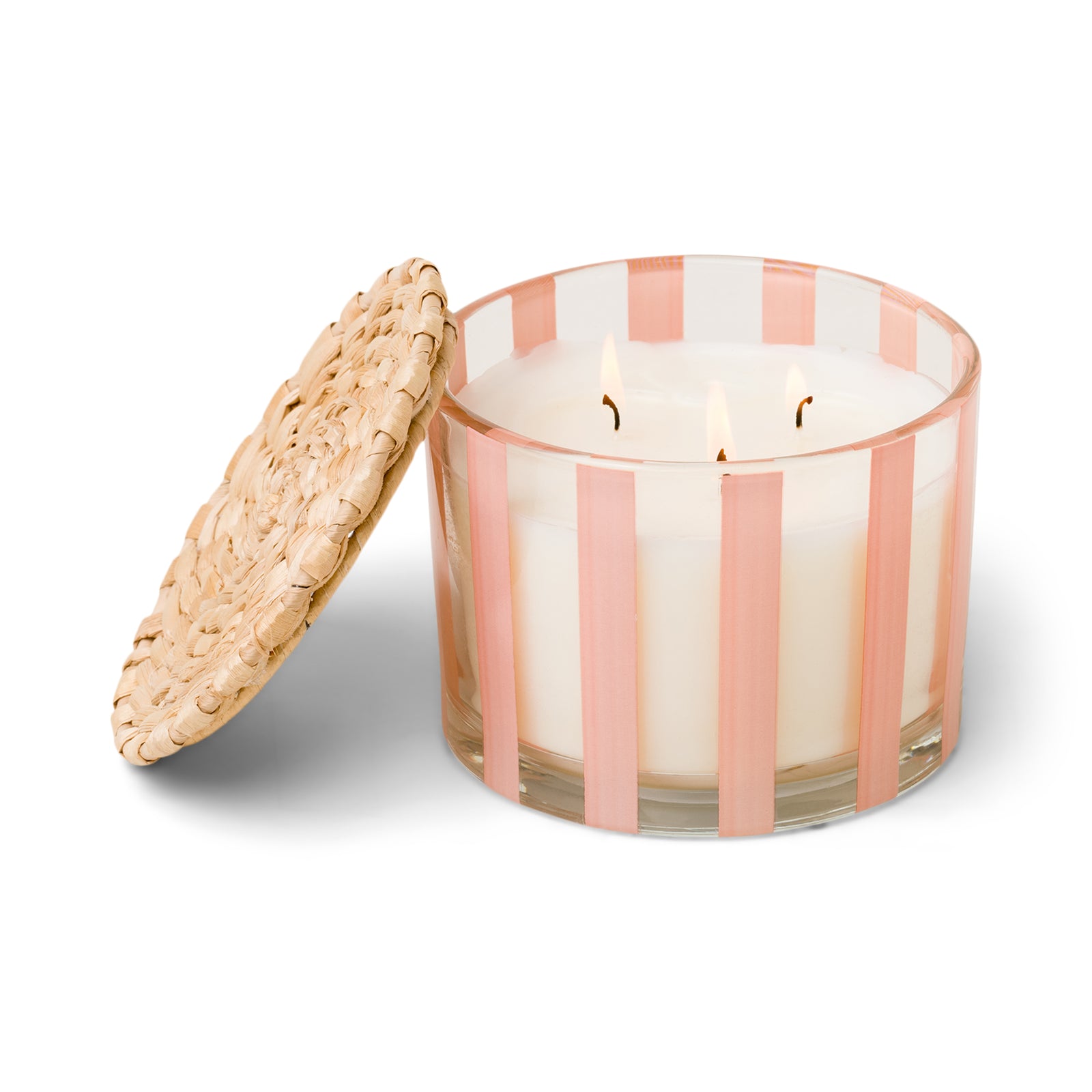 Paddy Wax Al Fresco Striped Glass Candle (340g) - Peach - Pepper & Plum
