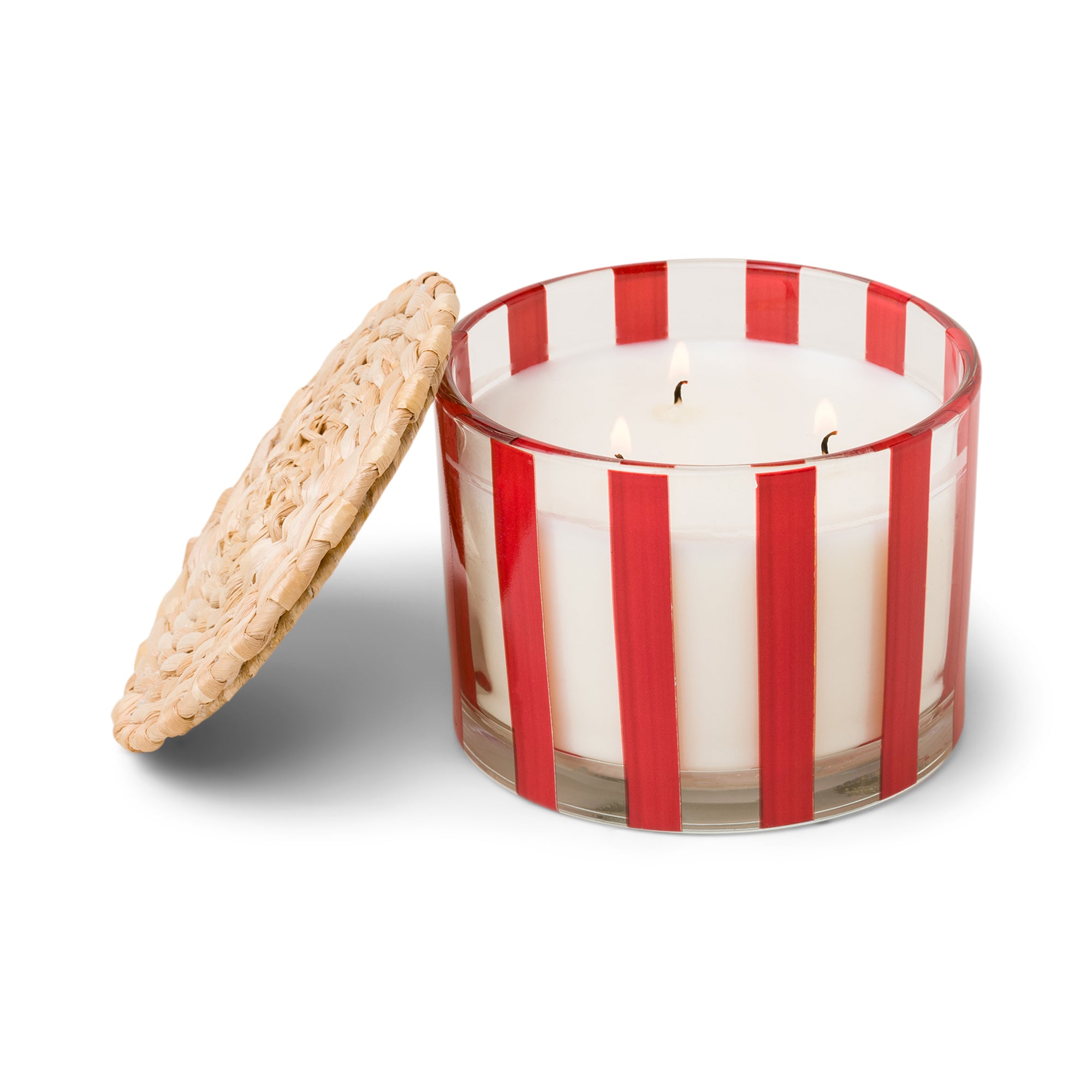Paddy Wax Al Fresco Striped Glass Candle (340g) - Red - Rosewood Vanilla