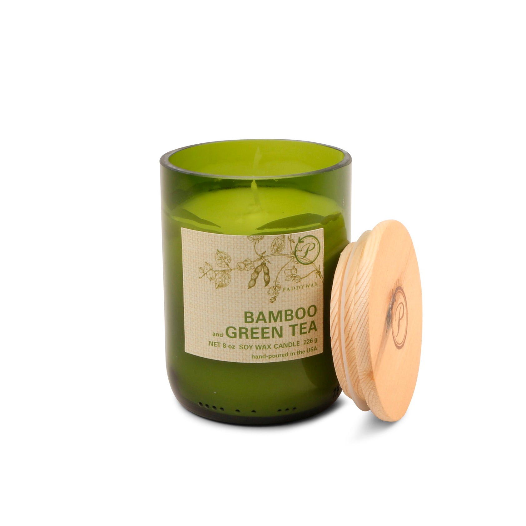 Paddy Wax Eco Green Recycled Glass Candle (226g) - Bamboo & Green Tea
