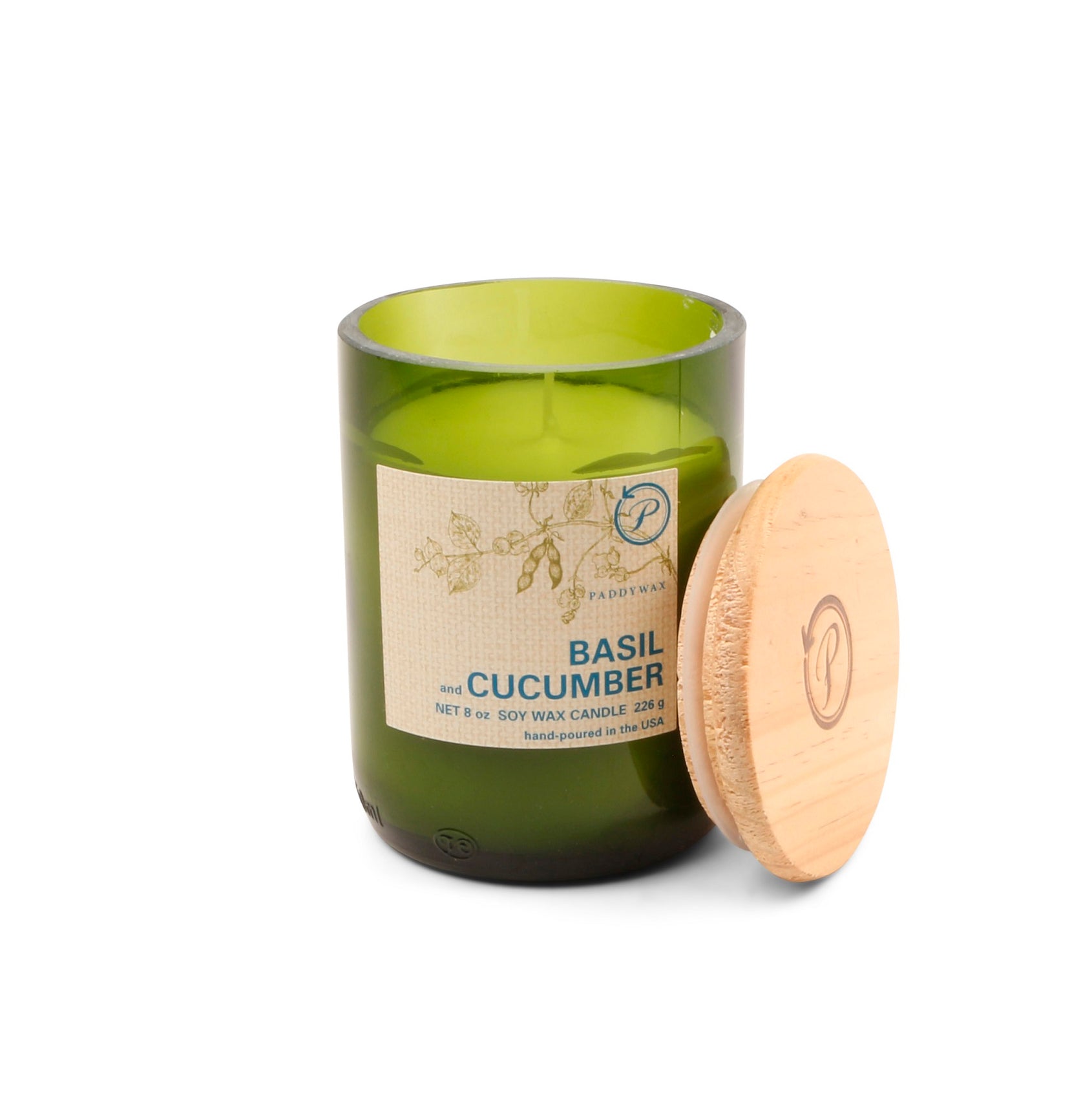 Paddy Wax Eco Green Recycled Glass Candle (226g) - Basil & Cucumber