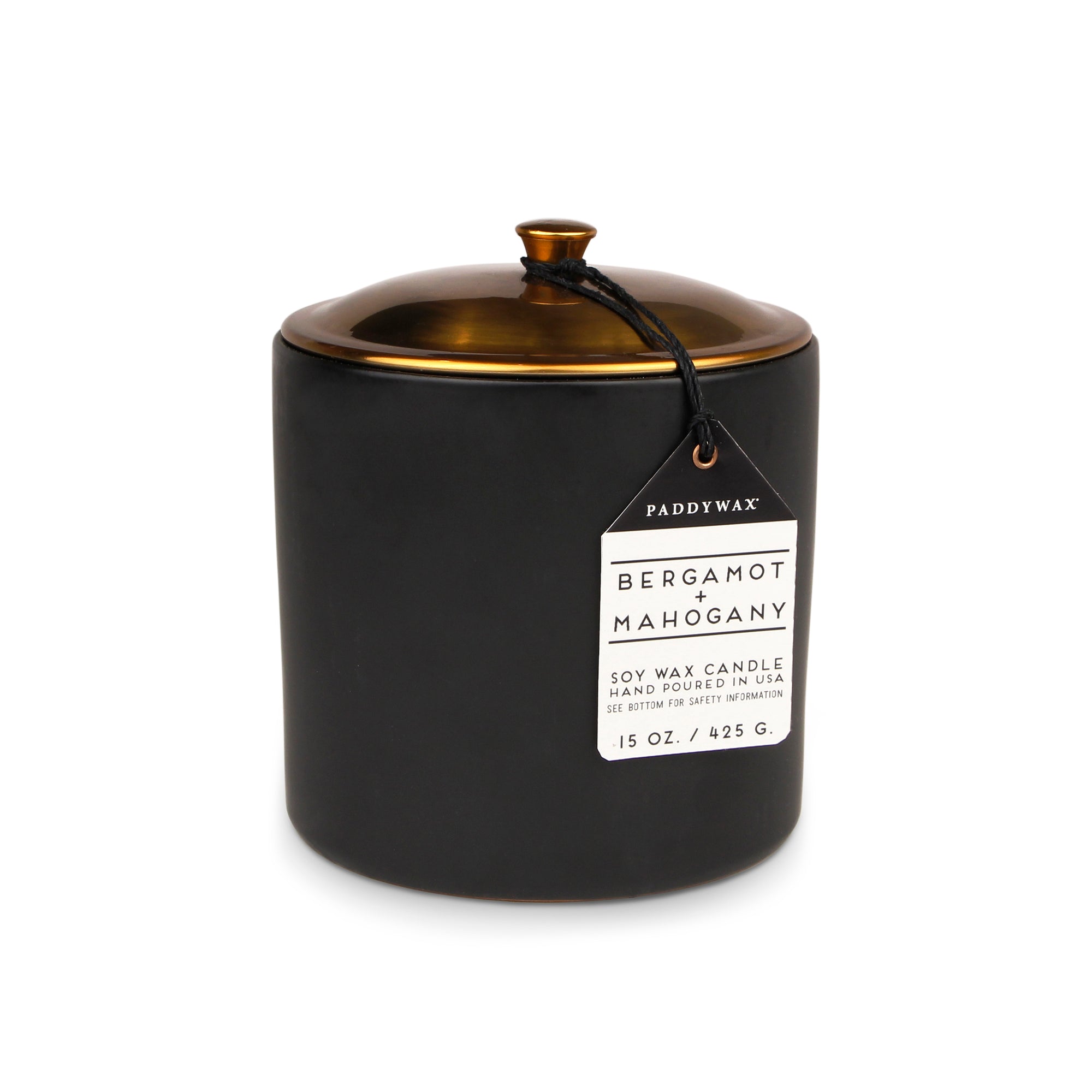 Paddy Wax Hygge 3-Wick Ceramic Candle (425g) - Black - Bergamot & Mahogany