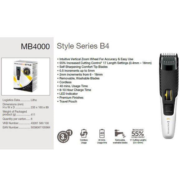 Remington Style Series 4 Cordless Beard Trimmer LUCY MAKEUP STORE MALTA